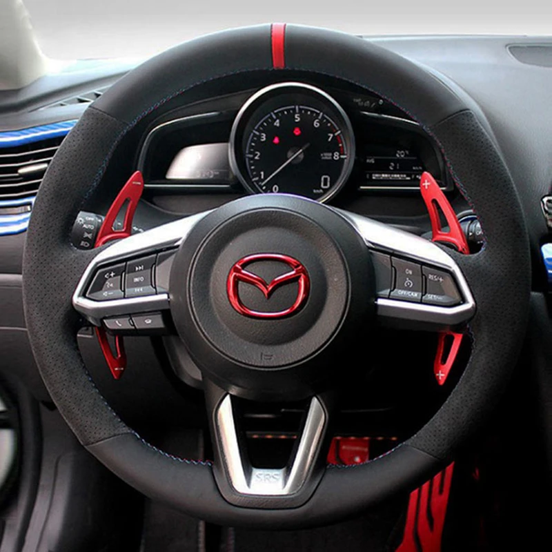 

Автомобильный чехол на рулевое колесо замшевая натуральная кожа для Mazda 3 Axela Mazda 6 Atenza CX-3 CX-5 CX-9 DIY Чехол для рулевого колеса