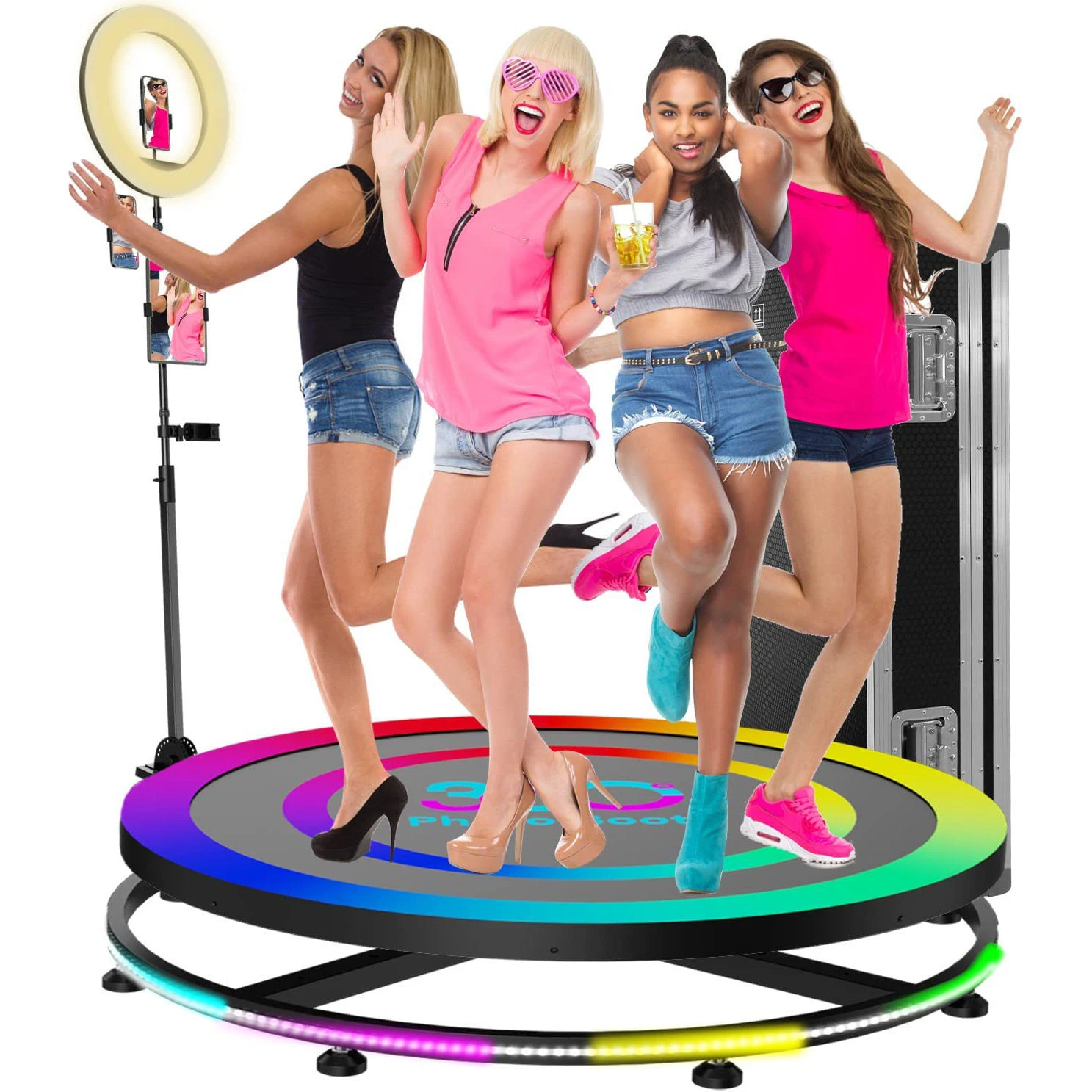 

Safety design 100CM photobooth 360 slow motion automatic manual photobooth 360 photo booth tempered transparent glass top