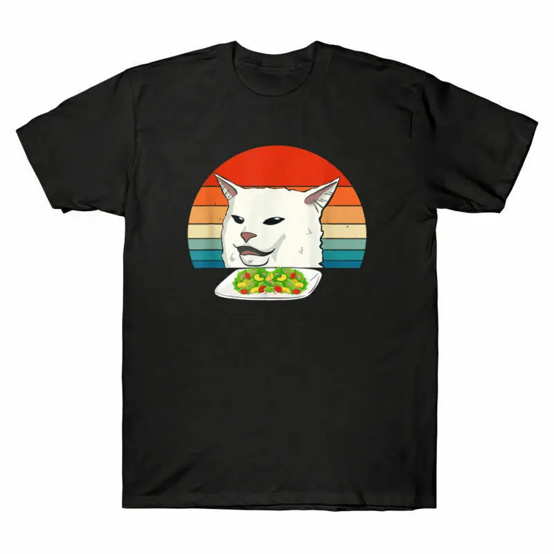 

Angry Women Yelling At Confused Cat At Dinner Table Meme Tee T-Shirt Cat Tee