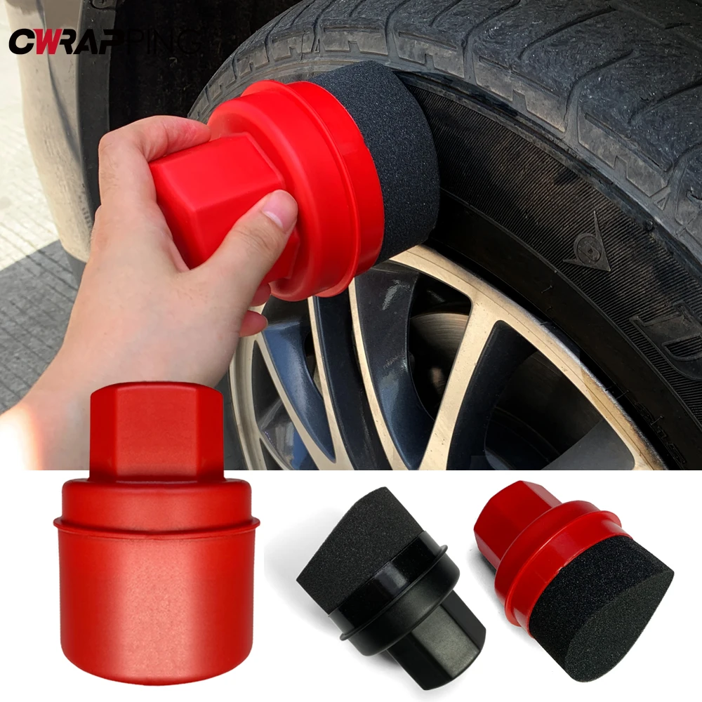 Red Black Tire Brush Curved Hardened Sponge Material Portable Waxing Sponge Car Polishing Waxer Tire Cleaning Tool Detail Brush