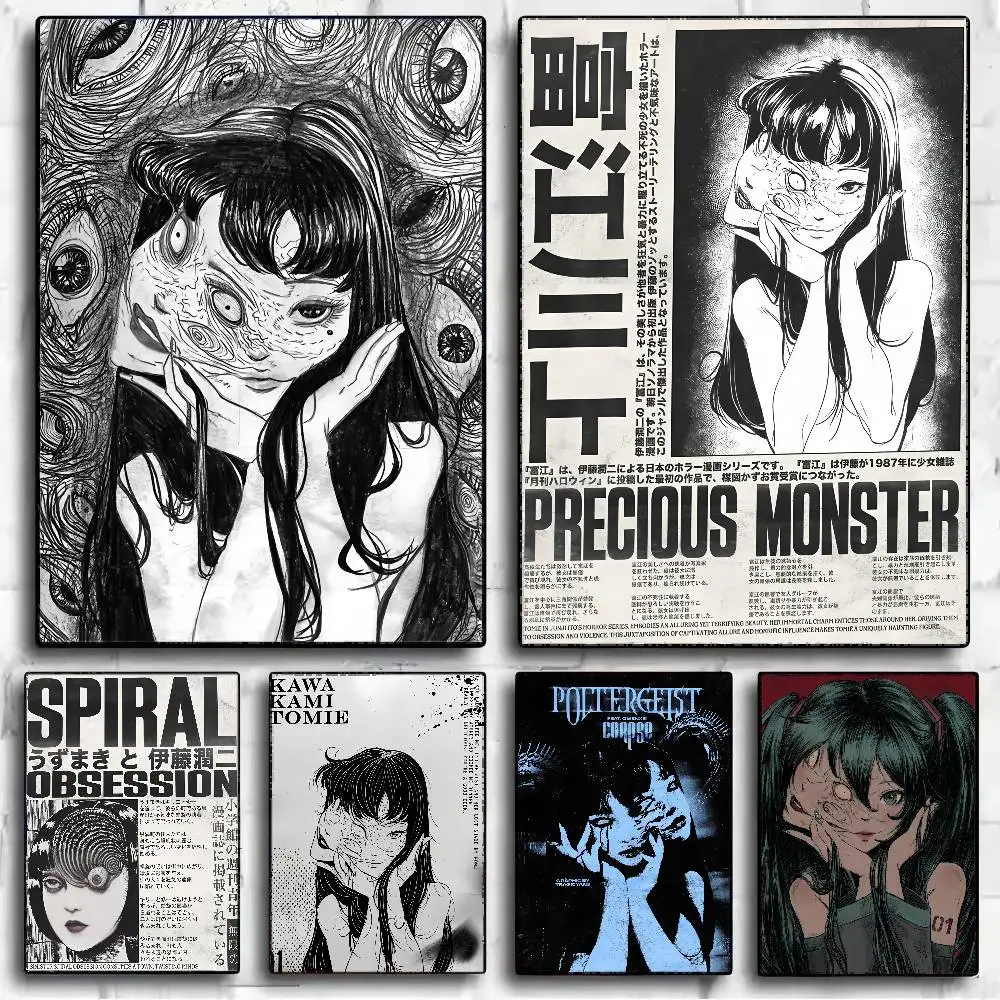 J-Junji Ito T-Tomie ريترو فتاة باردة كلاسيكية خمر الملصقات ورق مقاوم للماء ملصق مقهى بار ديكور المنزل