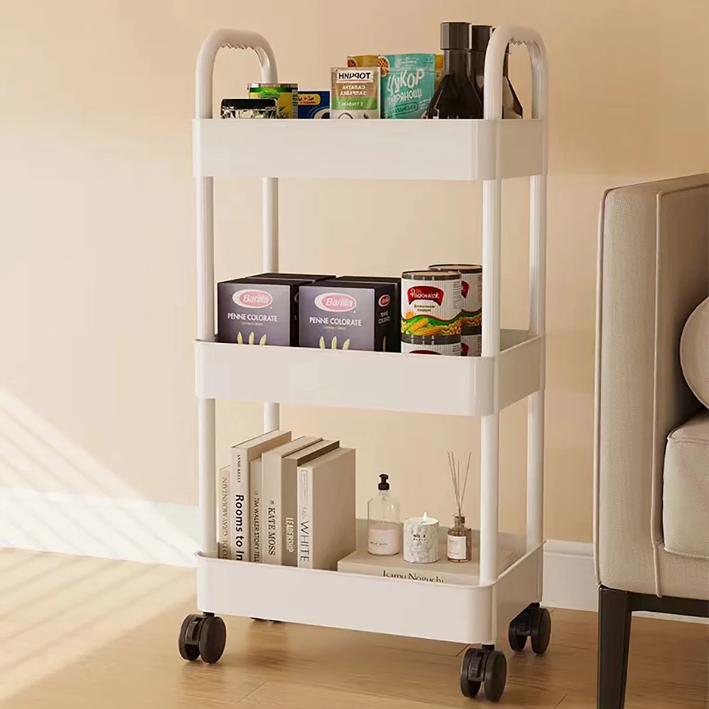 3/4 Tier Storage Rack Rolling Trolley With Handle Shelf Kitchen Bedroom Living Room Baby Supplies Snacks Mobile Storage Racks