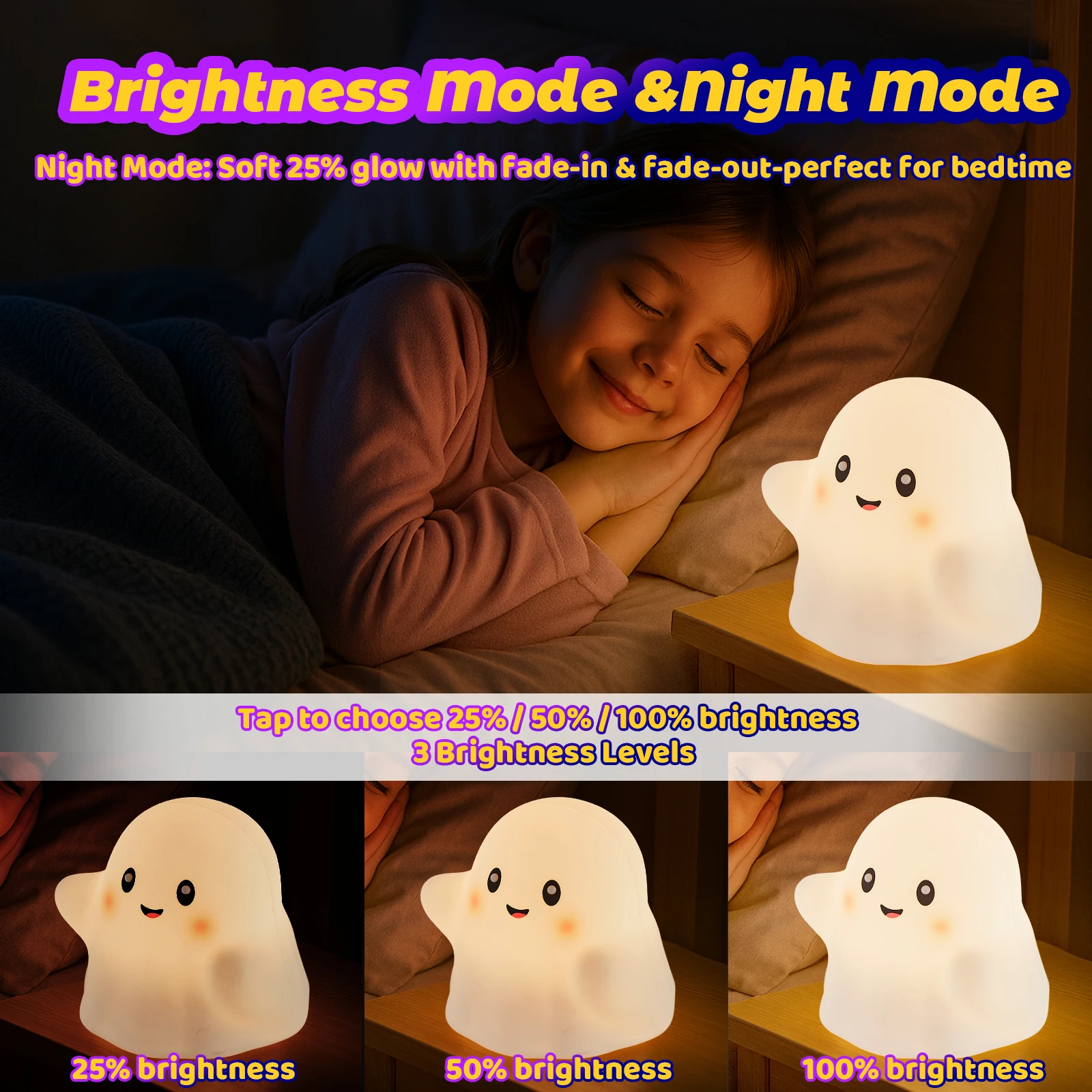 Simpatico fantasma Luce notturna Decorazioni per l'atmosfera Regali leggeri Silicone Luce notturna di Halloween per bambini Bambini Fidanzata Famiglia Nuovo