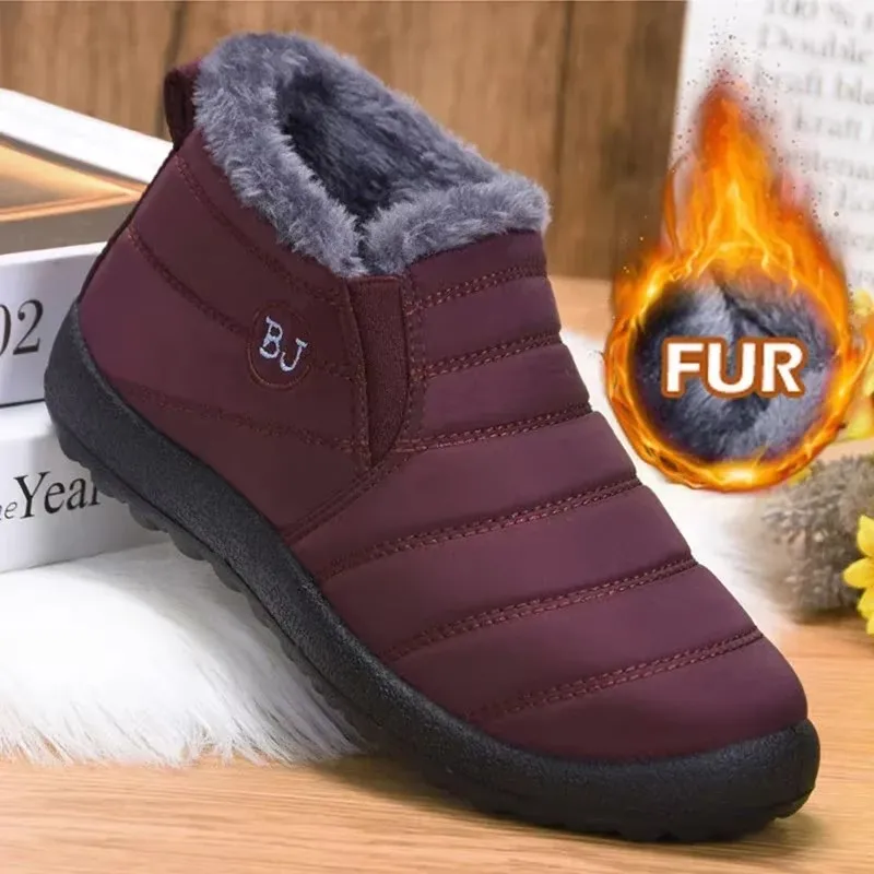 Men's Winter Boots Warm Casual Slip On Plush Snow Boots Women Waterproof Ankle Boots Couple Fur Cotton Platform Shoes Plus Size