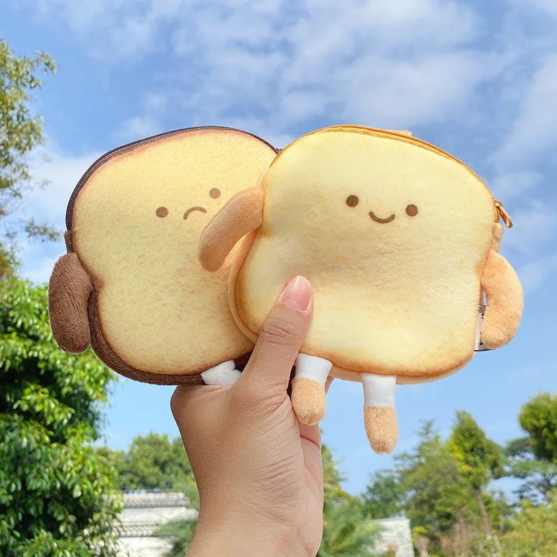 Creative Bread Series Toast Plush Coin Purse Key Chain Charm Girls Card Holder Casual Cute Cartoon Coin Bag earphone Storage bag