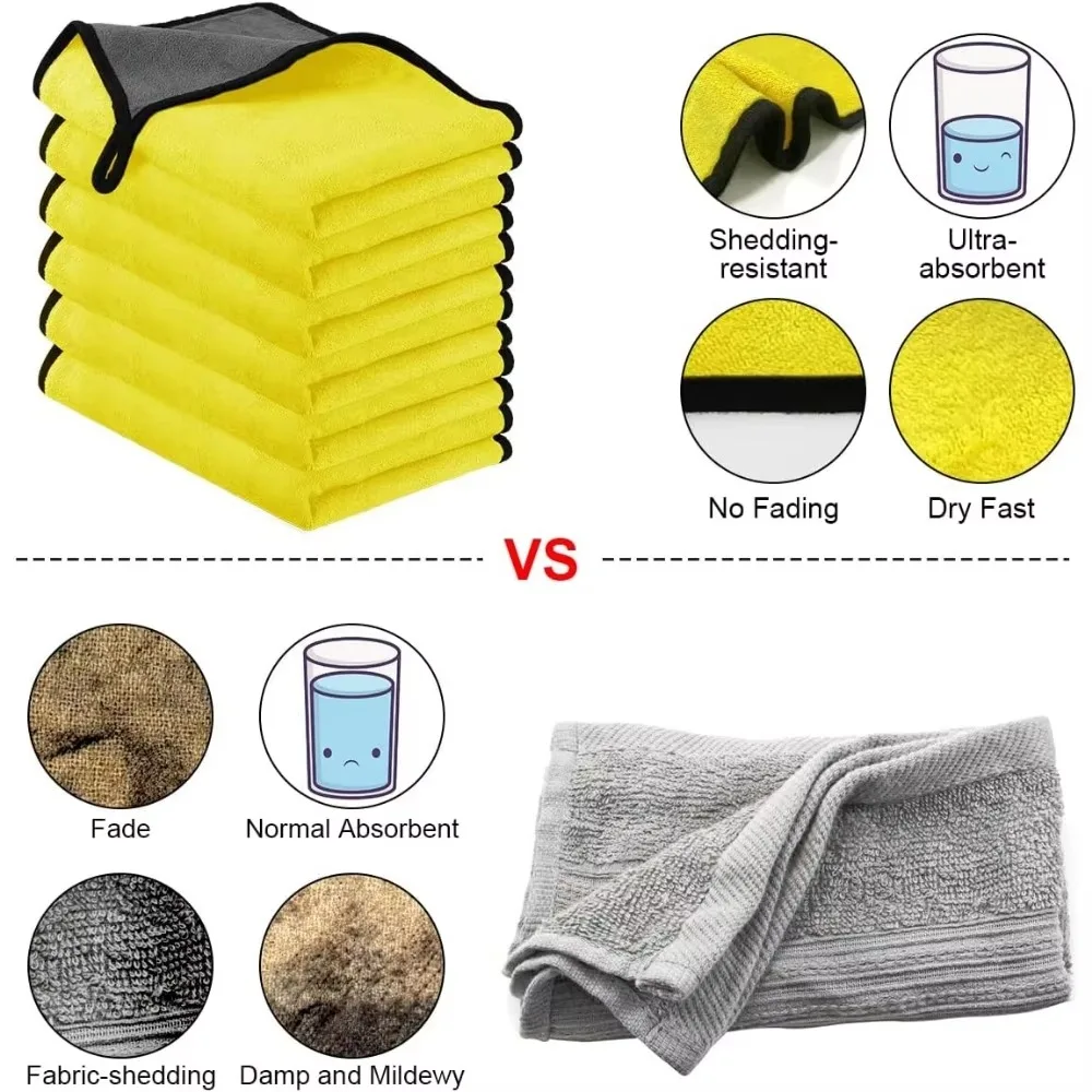 

Двусторонние автомобильные полотенца из микрофибры — супервпитывающие салфетки для сушки деталей для стирки, чистки и подшивки, 1 шт.