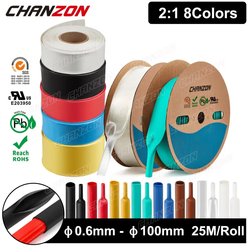 

25M/Roll 2:1 Φ0.8-Φ100Mm Heat Shrink Tube Wrap Tubing Heat-Shrink Polyolefin Tape Hose Polyolefin Cable Sleeve Wire Protector