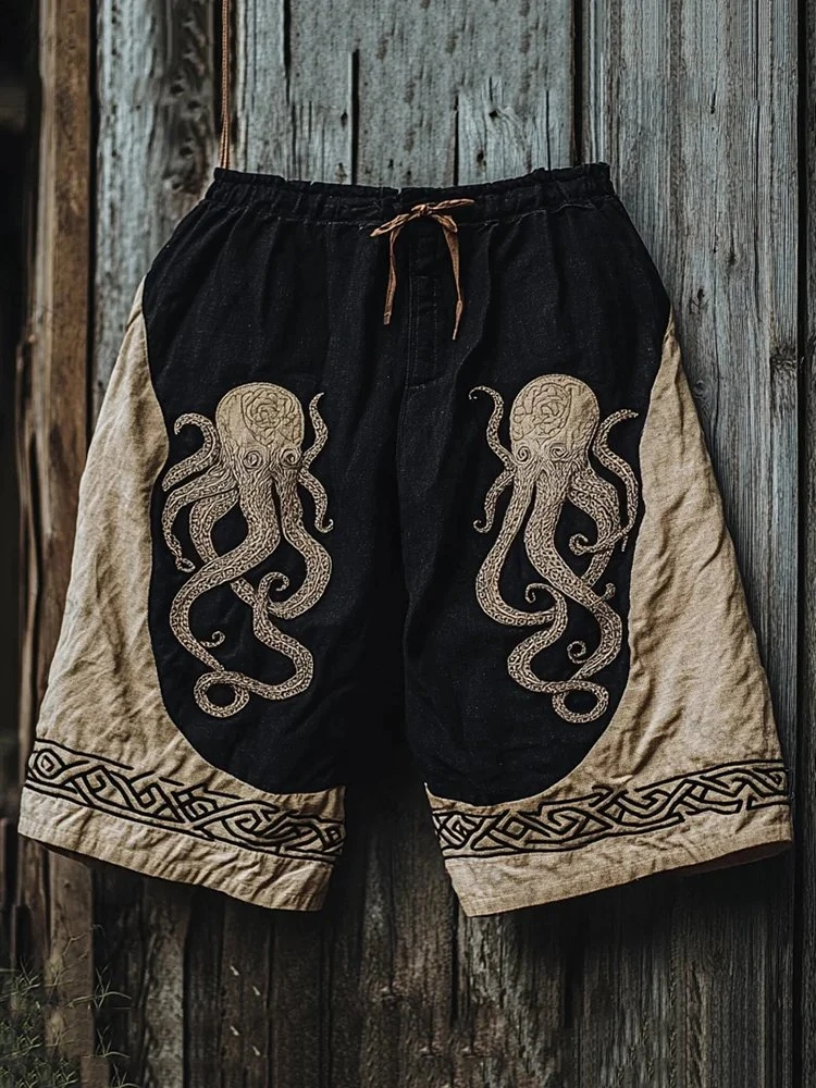 남성용 빈티지 노르딕 룬 신화 늑대 3D 프린트 캐주얼 바지 남성용 민족 토템 드로스트링 반바지 여름 루즈 비치 팬츠