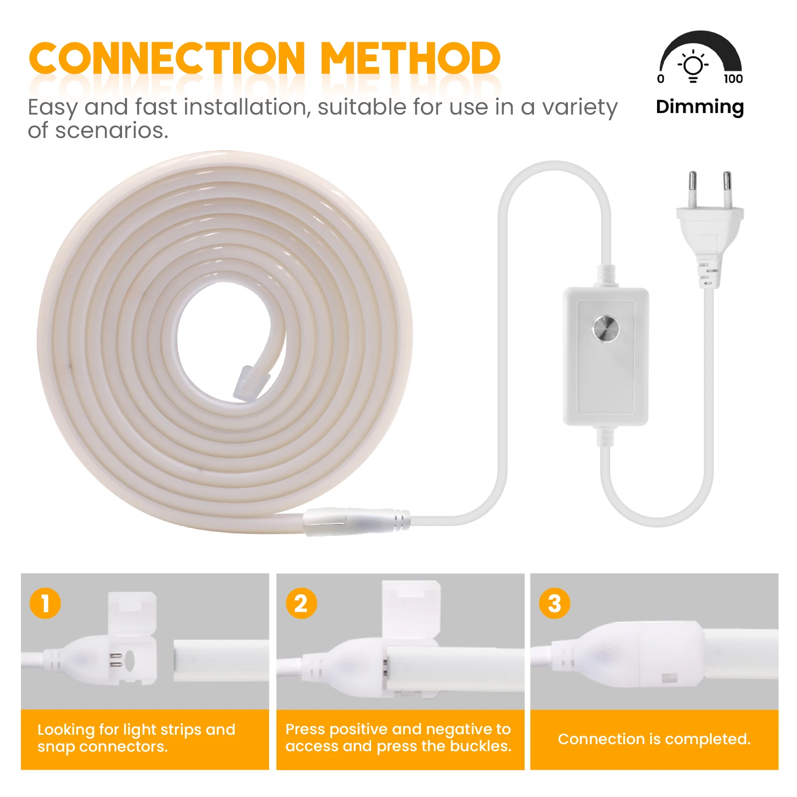 Imagem -06 - Led Cob Neon Light Strip com Interruptor Dimmer Power Plug Fita Flexível Impermeável Linha de Iluminação 220v 288leds por m