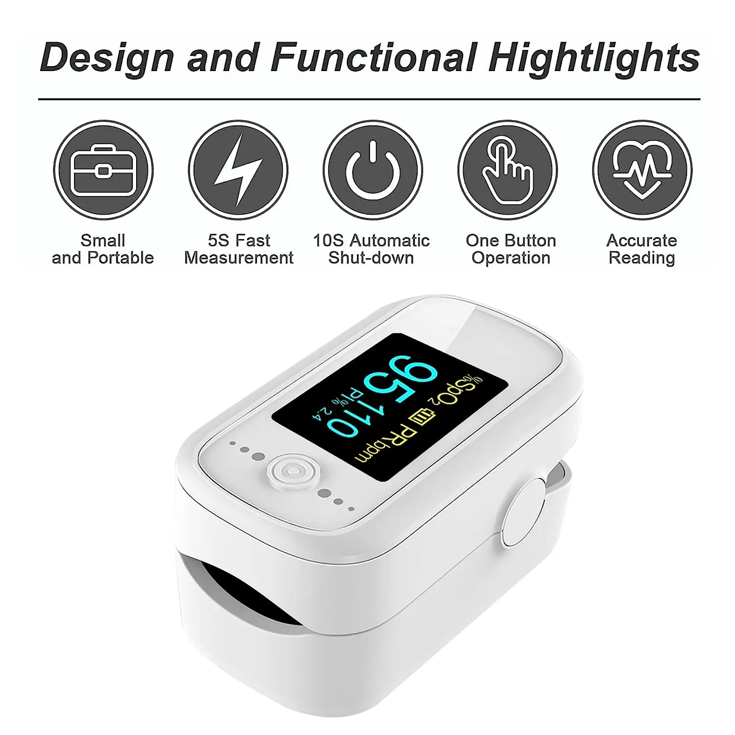 Oxygen Meter Finger Pulse Oximeter Konsung Pulse Oximeter Fingertip Blood Oxygen Saturation Monitor Included Batteries K01T