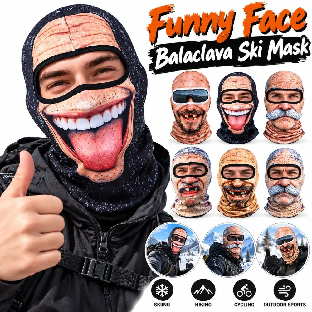 3D Face Print Old Man Balaclava Face Mask Realistic Full Coverage Funny Ski Mask Windproof Elastic Novelty Headwear