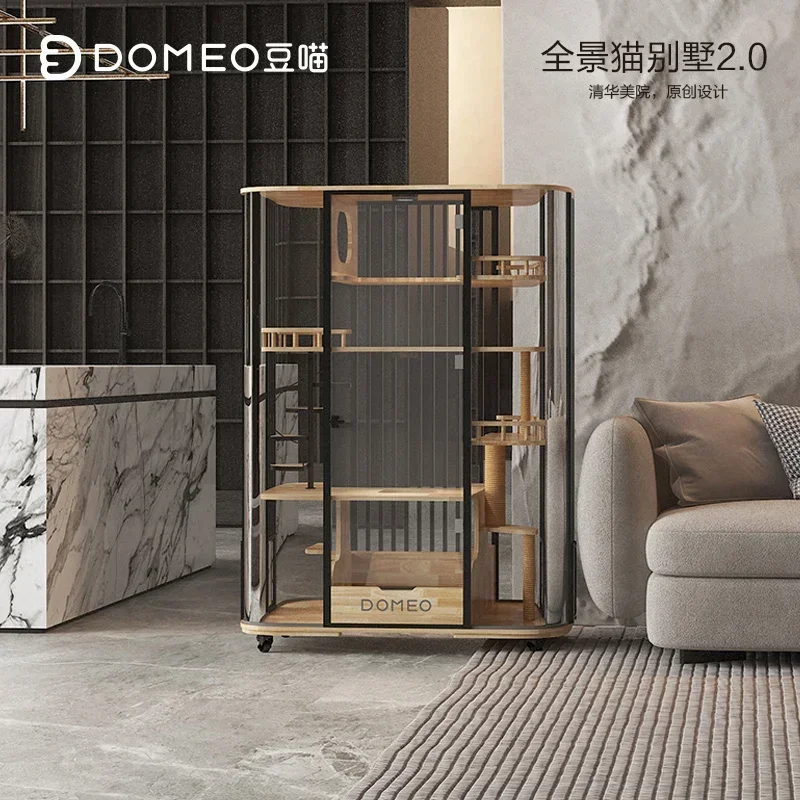 

Panoramic Cat Villa 360 Degree Glass House Full Transparent Luxury Solid Wood Cabinet House Cabinet