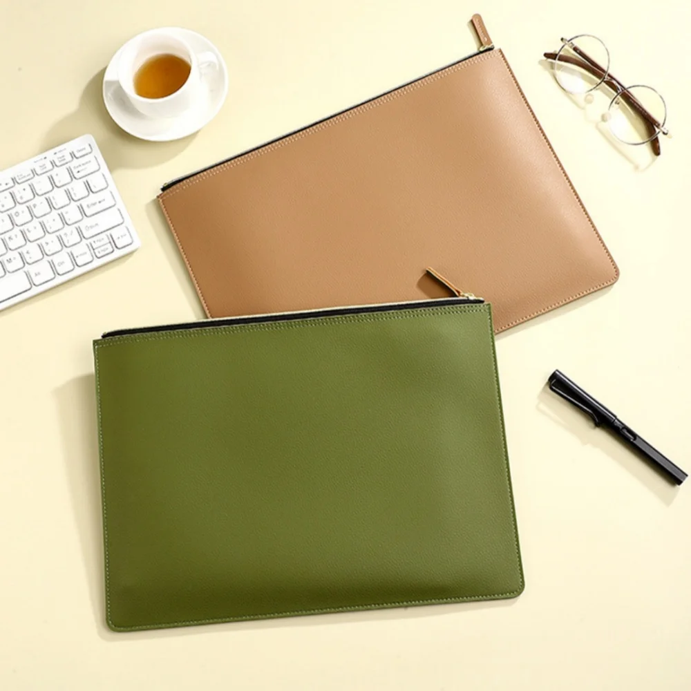 A4 File Folder Professional Zipper Bag Pu Leather Briefcase Waterproof Portable Tote Bag For Travel Office Business Meeting