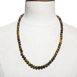 8mm Tiger Eye Black Onyx Beaded Choker Necklace Charm Fashion Men Women Long Necklace Jewelry 70cm