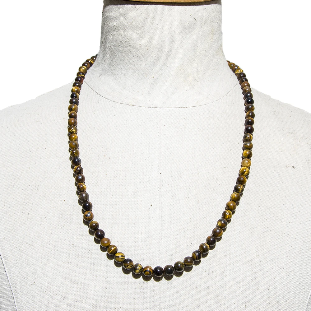 Naszyjnik choker z koralikami 8mm z tygrysim okiem i czarnym onyksem, modny, męski i damski, długi naszyjnik, biżuteria, 70cm