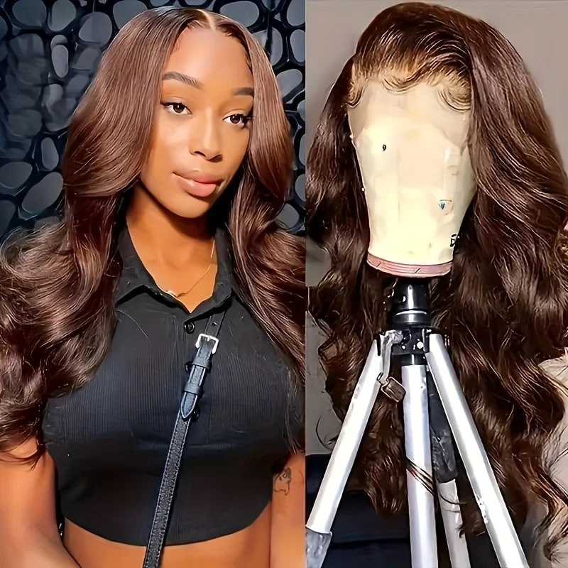 Chocolate Brown Body Wave Human Hair Wig Brazilian Transparent 13×4 Lace Front Wigs For Women Brown Colored Remy Human Hair Wig