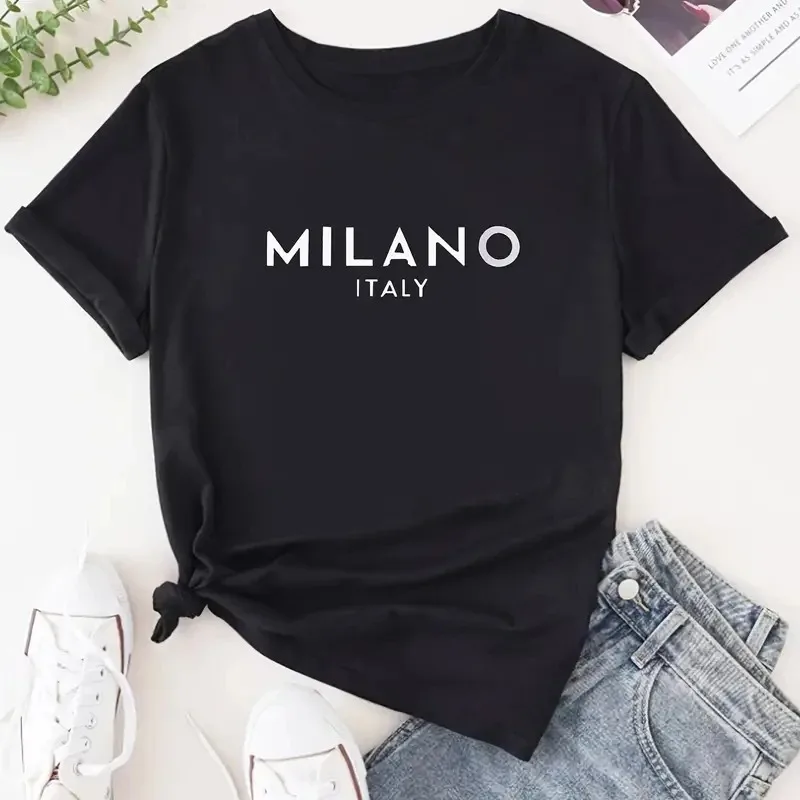 2024 Women Letter Fashion Print Crew Neck T-Shirt Casual Short Sleeve T-Shirt For Spring Summer Women's Clothing Valentine's Day