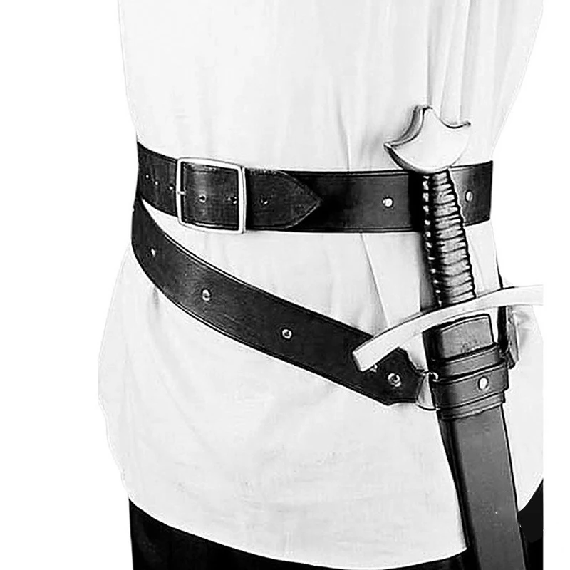 Retro Middeleeuwse Steampunk Zwaardhouder Riem Taille Schede Gothic Volwassen Mannen Warrior Piraat Ridder Cosplay Lederen Gesp Larp