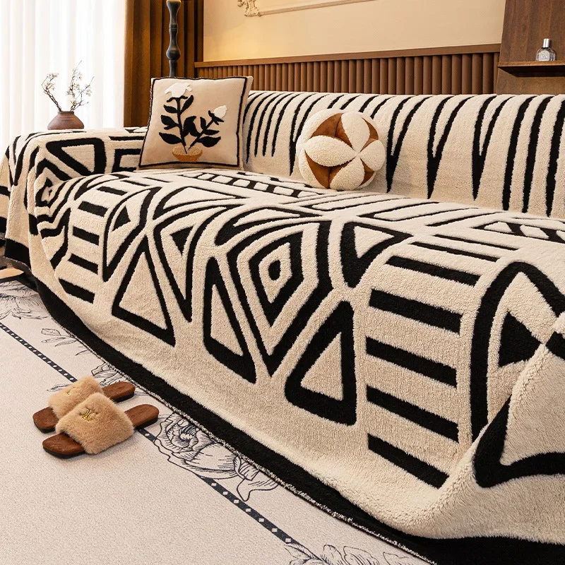 EIFLOY-Retro Plush Sofa Towel Cover, Thick Warm, Sofa Throw Blanket, L Shape Couch Slipcover, Velvet Chair Furniture Protector