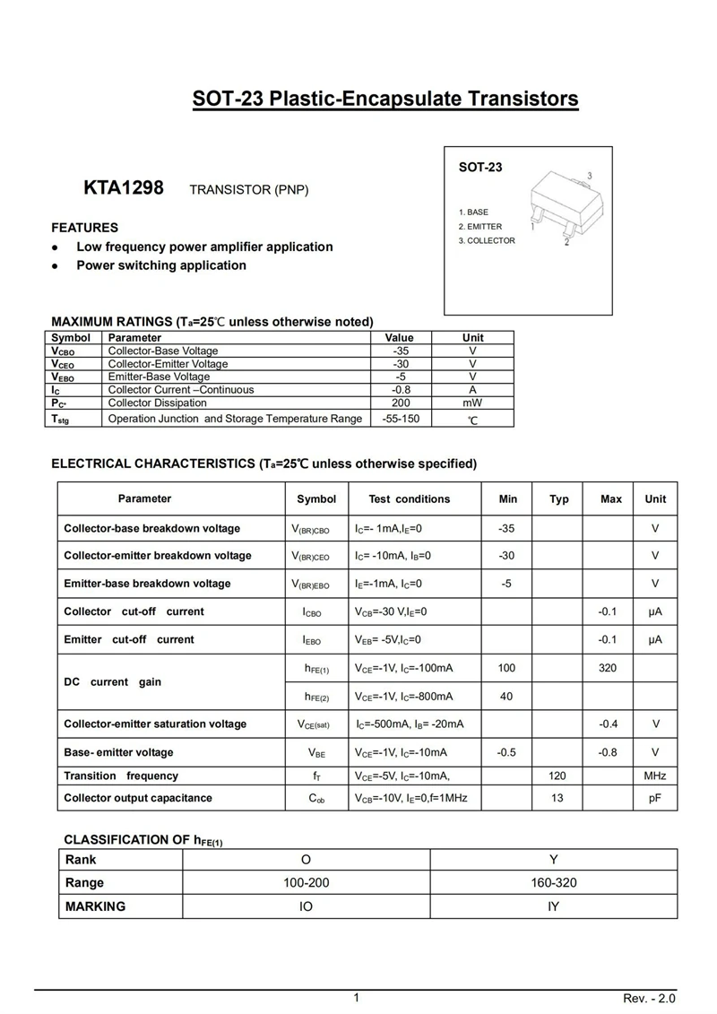 Triode SOT-23 transistores do poder de SMD, KTA1504, ASG, KTA1298, 1Y, PNP, 50 PCes