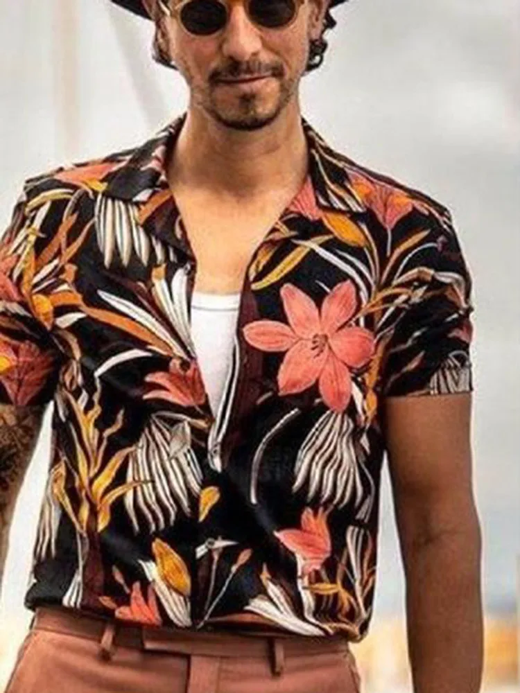 

Mens Hawaiian Shirt Regular Fit Quick Dry Floral All Over Printed Button Down T-Shirts Holiday Beach Shirt 3D Printed Men's Shir