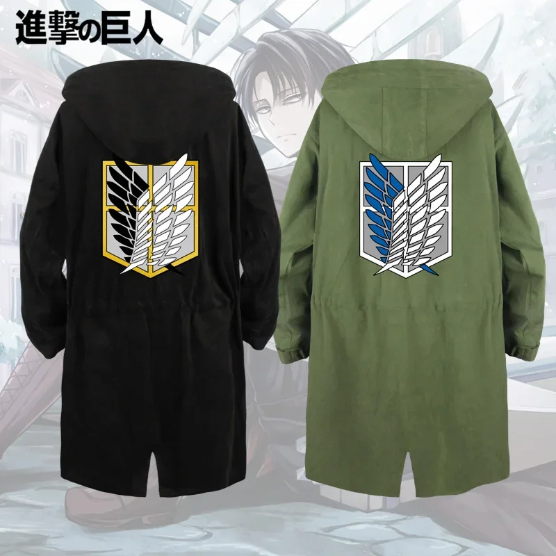 Attack On Titan Mens Loose Windbreaker Long Jackets Men Cotton Trench Coats Casual Autumn Winter Fashion Male Streetwear Blazers