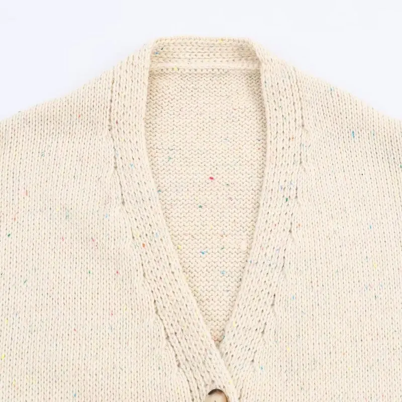 Solto de malha longa sve v-ne outerwear feminino nova chegada outono 2025 casual sle padrão de ponto redondo aberto cardigan