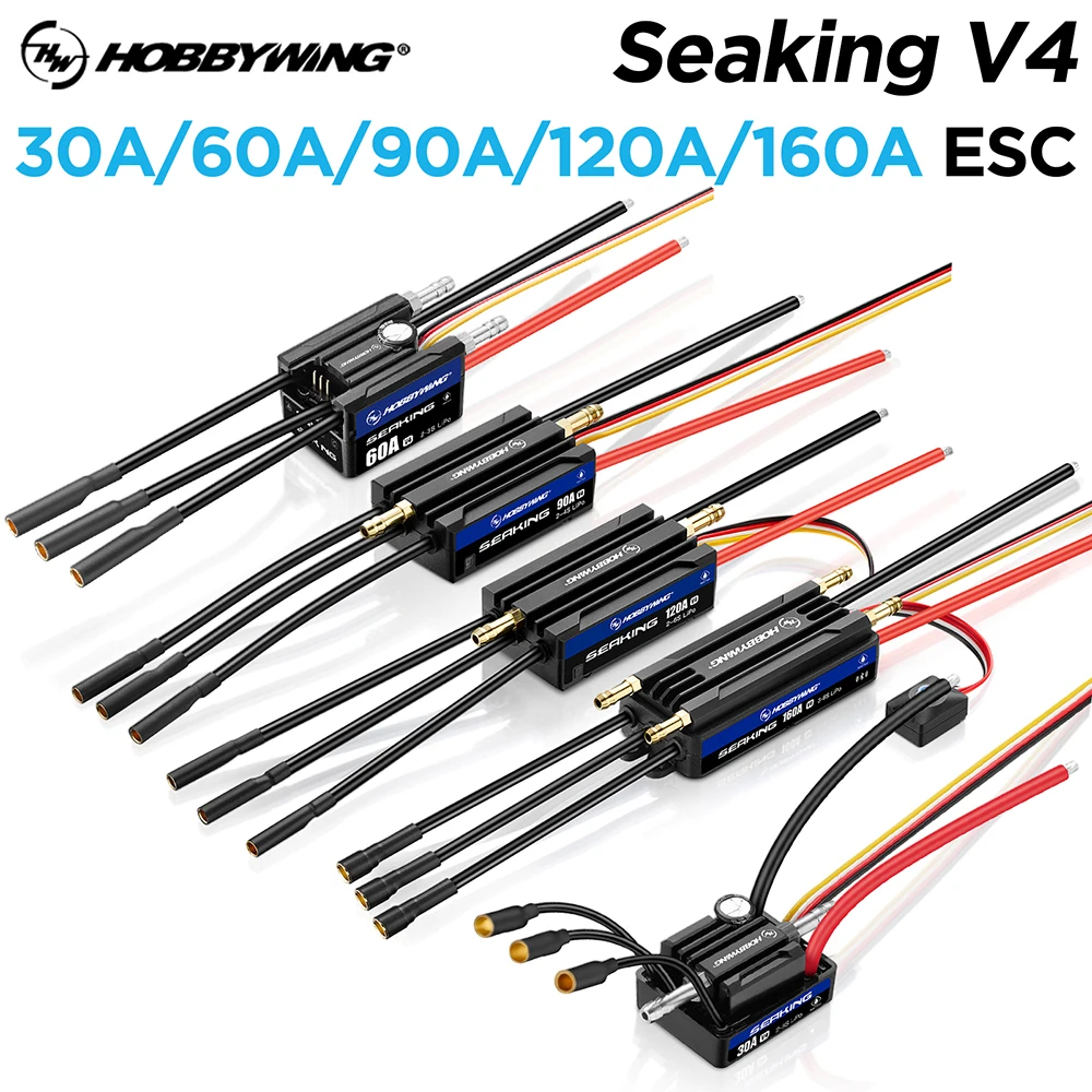

HOBBYWING Seaking Brushless ESC Boat Sensorless ESC 30A 60A 90A 120A 160A V4 Series IP67 Водонепроницаемый Встроенный BEC Для модели RC