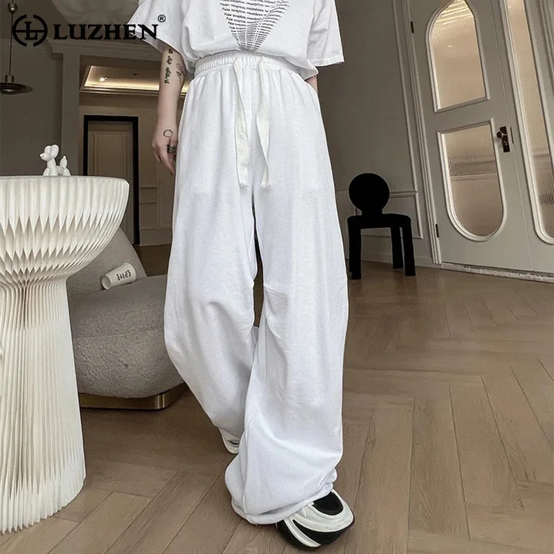 

LUZHEN однотонные прямые повседневные брюки высокого качества, мужские спортивные штаны с эластичной резинкой на талии и вышивкой, 2025 г., JY4528