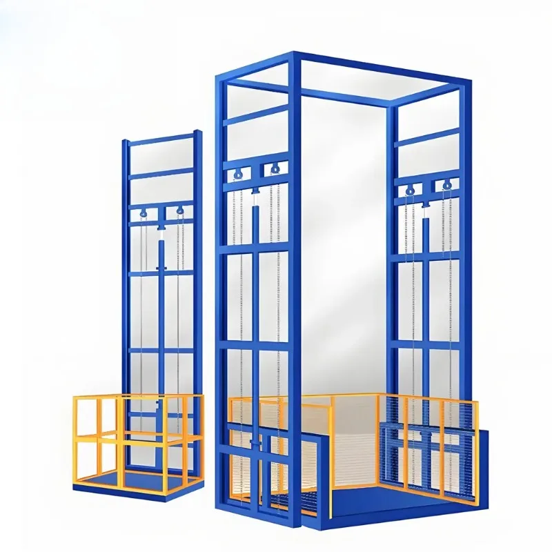 Ascensore di carico idraulico singolo doppio binario personalizzato Carico 500 kg Piattaforma di sollevamento semplice da 1 tonnellata Edificio di magazzino Elettrico