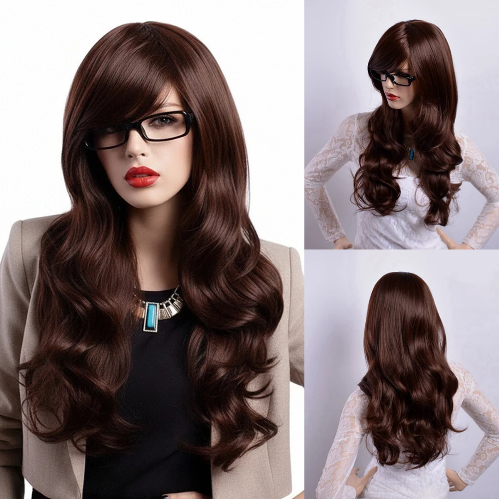 

MSIWIGS Women's Synthetic Long Wavy Wig With Side Bang Heat Resistant Fiber For Daily Use