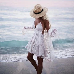 Summer Halter Boho Dress 2025 VERGOODR Women Lace Up Backless Beach Sundress Sexy Ball Gown Hippie Bohemian Tube Dresses Robe