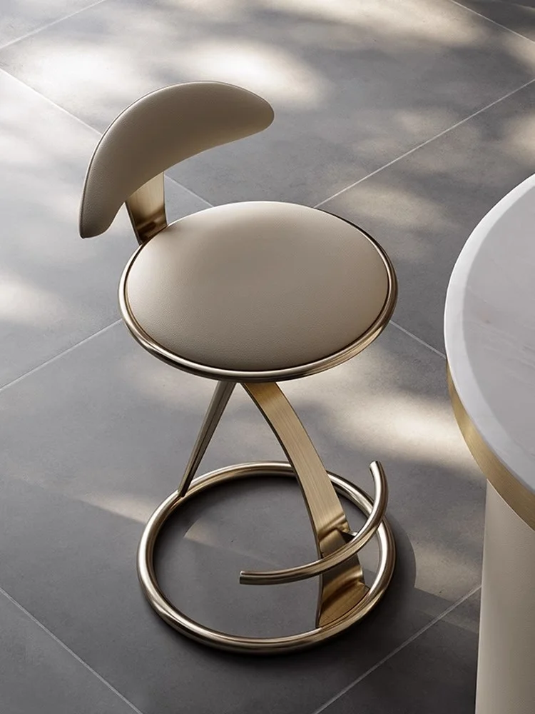 Italian Stainless Steel High Stool Leather Art Metal Bar Chair Modern Popular Home Island Hotel Living Room Comfortable Backrest