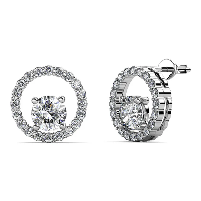 

Daisini Sparkling Crystals from Swarovski Shine Round Halo Stud Earring Women Wedding Fashion Jewelry Gift Hollow Out Design
