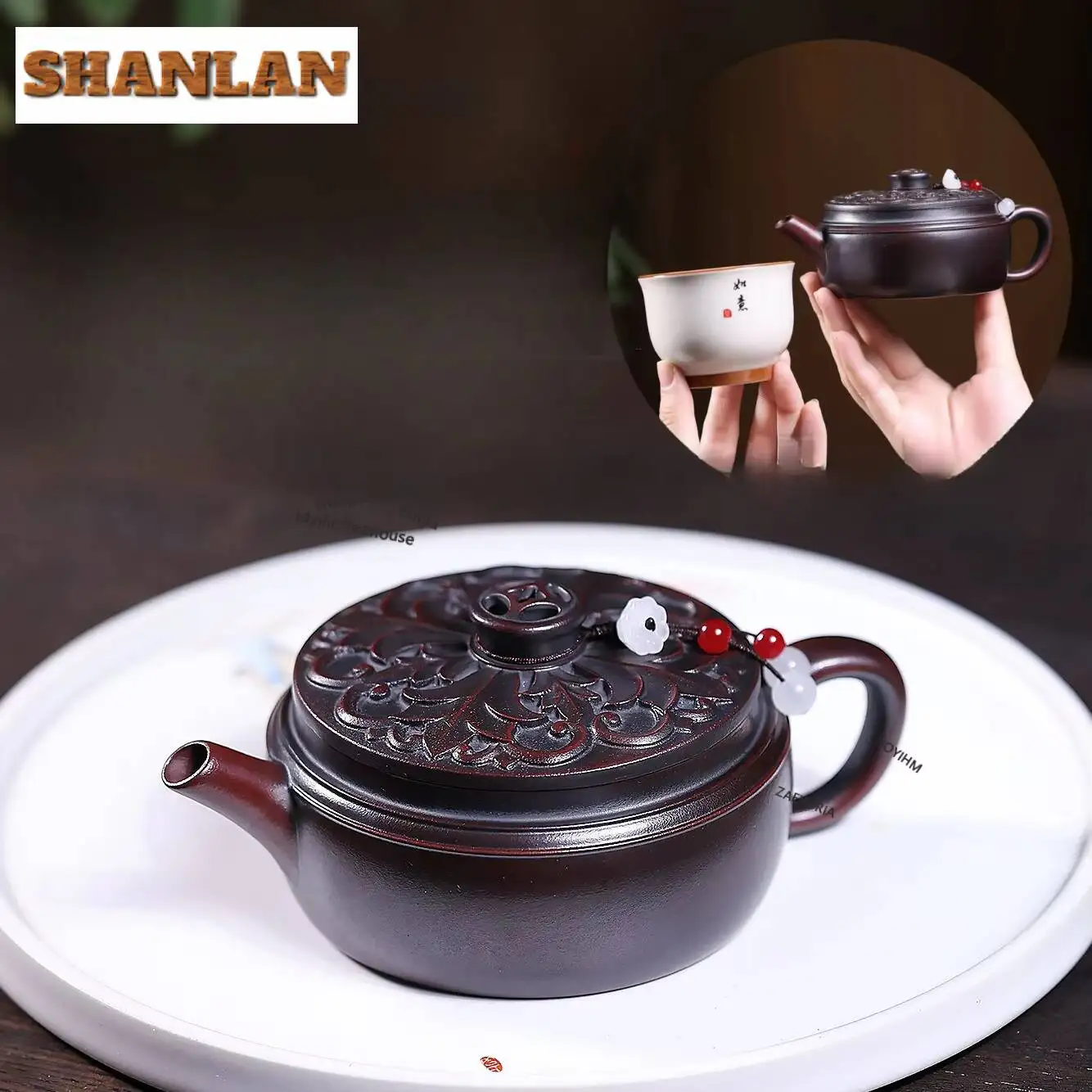 200ml Traditional Yixing Purple Clay Teapots Handmade Bronze Flower Pot Raw Ore Bronze Mud Tea Infuser Kettle Zisha Tea Set Gift