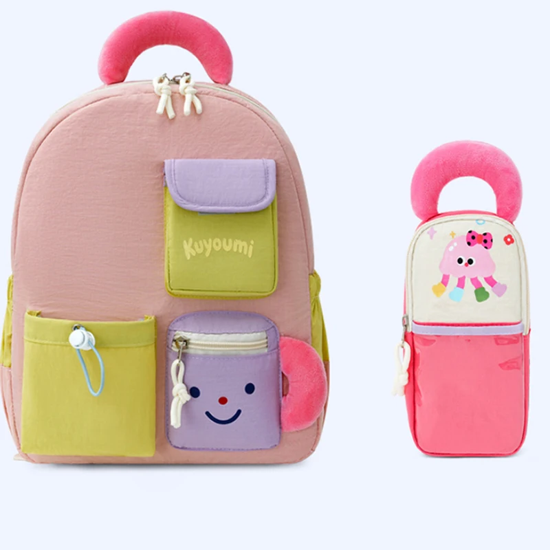 Oxford Cloth Cartoon Backpack Cute Print Design Waterproof Breathable Student Backpack With Pencil Case Anti-slip Chest Buckle