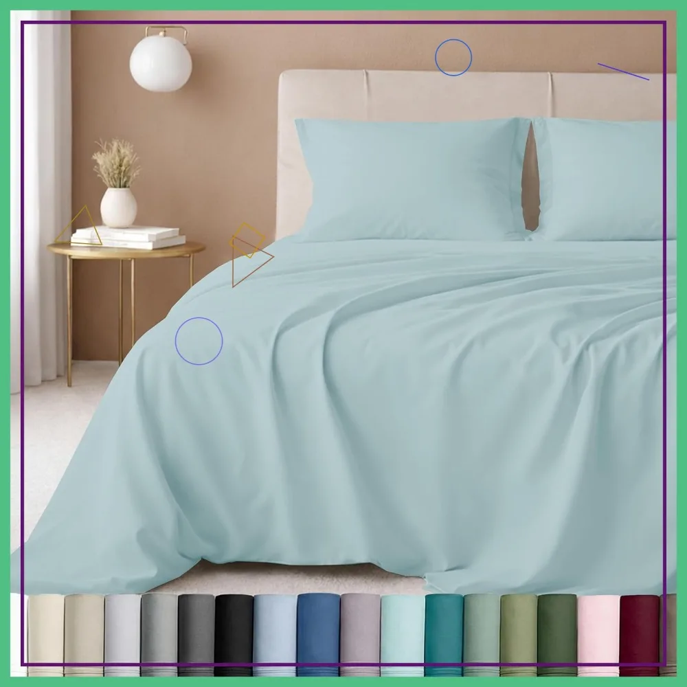 

600 Thread Count 100% Cotton Sheets Set - Queen Size, Deep Pockets, Soft & Smooth for Hotel-Like Sleep (Seafoam)