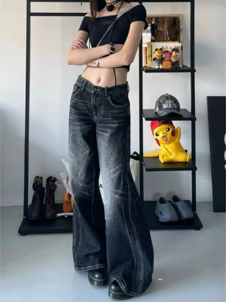 

Y2k American Washed Vintage Street Jeans 2025 New High Waist Denim Pants for Women Summer Loose Straight Wide Leg Pants
