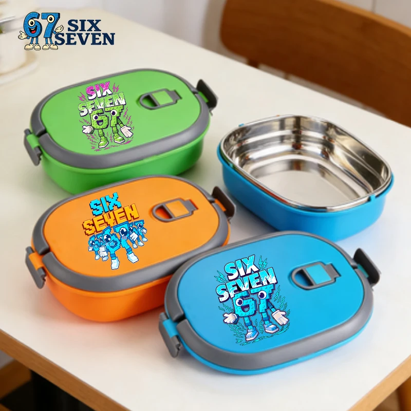 67 ستة سبعة سرقة صندوق غداء حراري Brainrot الإبداعية الكرتون بينتو حافظة نزهة صناديق المحمولة سعة كبيرة علبة الغداء جديد #2