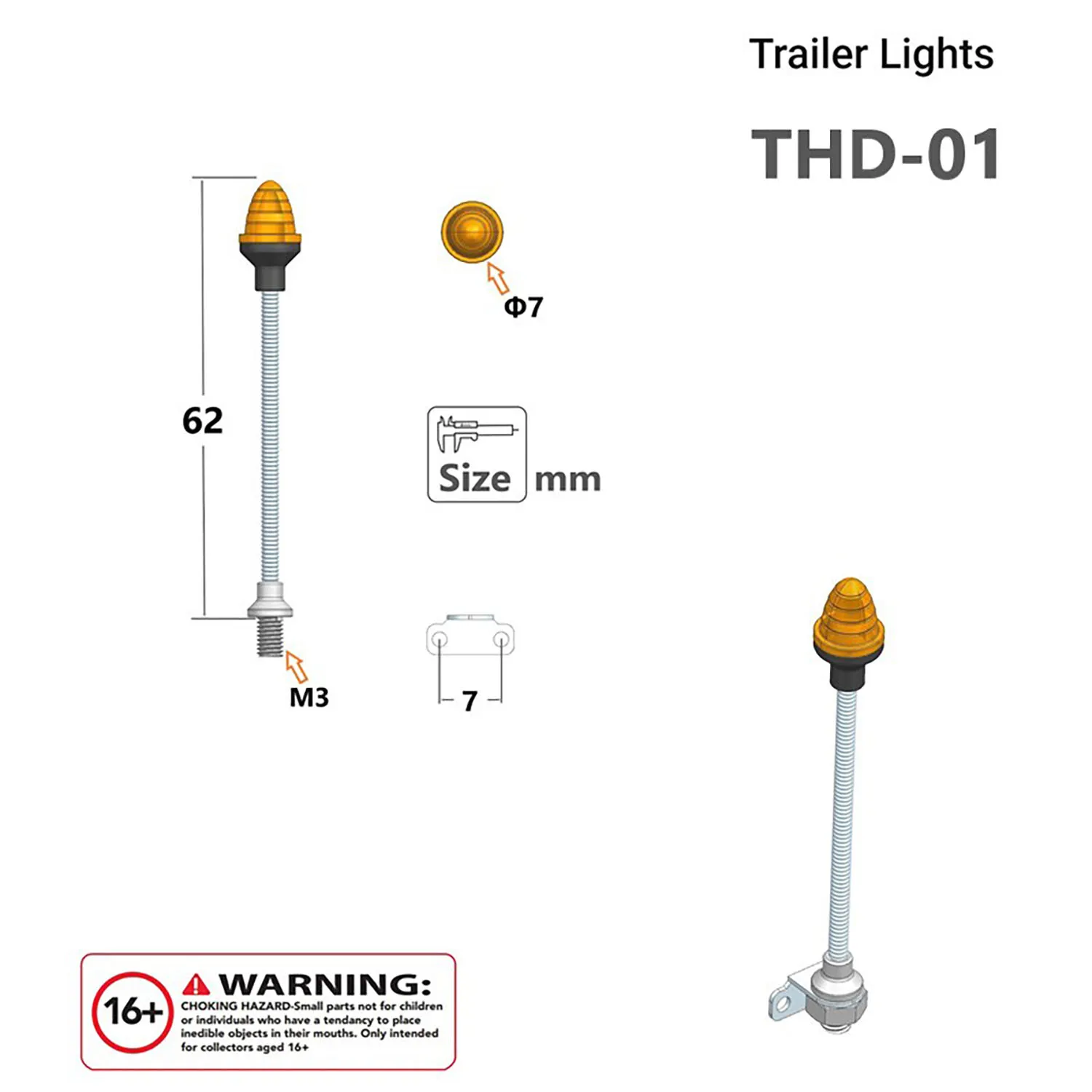 

1 Pair LED Plastic Marker Light Side Warning Lamp 2.2V-3V Part for 1/14 DIY Remote Control Tractor Truck Model FH16 770S Vehicle