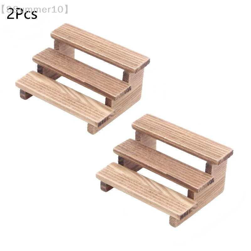 

【SSummer10】2Pcs Dollhouse Wooden Three-Layered Shelf - Simulation Garden Flower Stand Miniature Decor Accessory【SS】