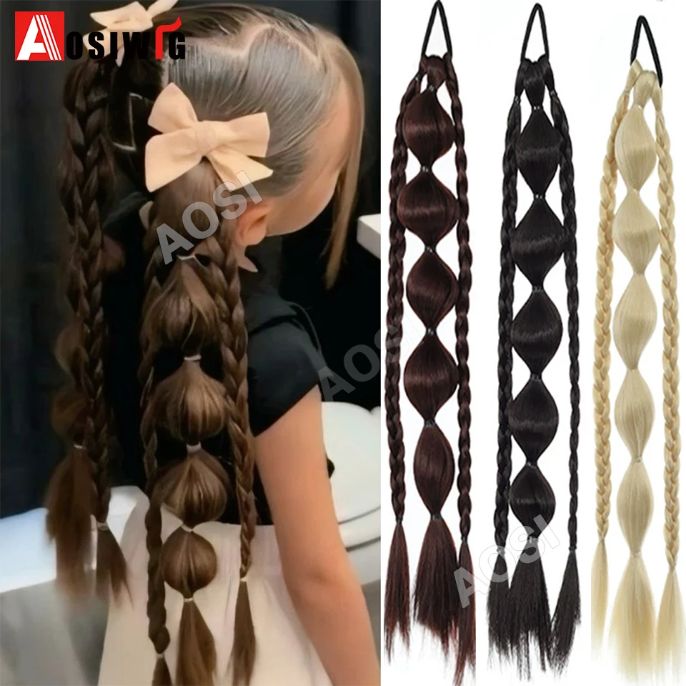

18Inch Synthetic Lantern Bubble Braid Ponytail hair Extension Fiber Hairpiece With Elastic Band Hair Boxing Ponytail hair Extens