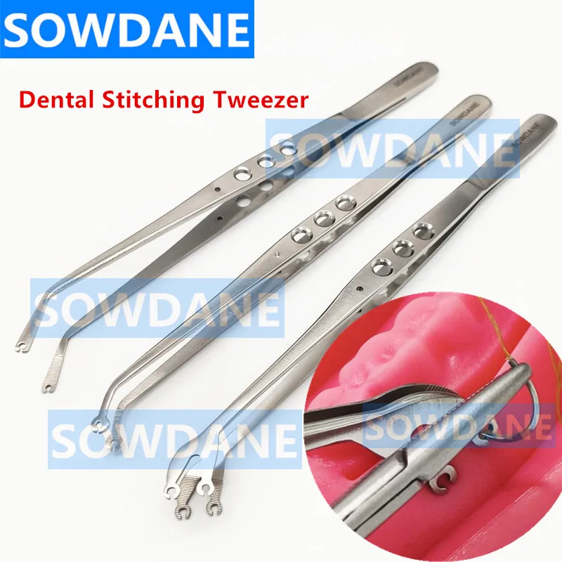 Dental Surgical Operation Stitching Tweezer College Tweezers Cotton Dressing Forceps Serrated Tip Stainless Steel