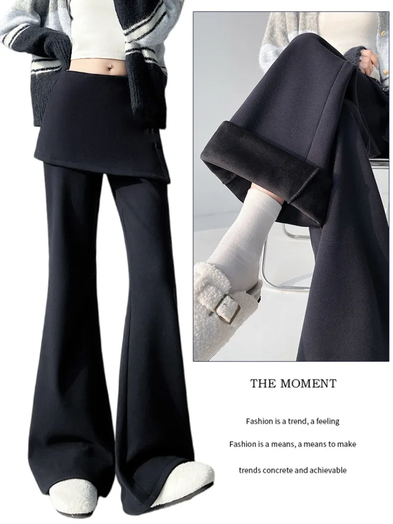 Pantaloni a gamba larga foderati in Fce a vita alta da donna Autunno Inverno 2025 Nuovo Sle Coreano Sle Pendolarismo Pantaloni semplici in puro colore