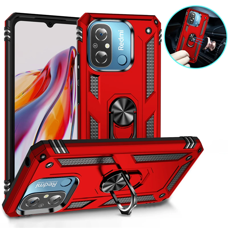 For Xiaomi Redmi 12C Case Car Magnetic Ring Holder Armor Phone Case For Redmi 12C 12 C Redmi11A Shockproof Kickstand Back Cover