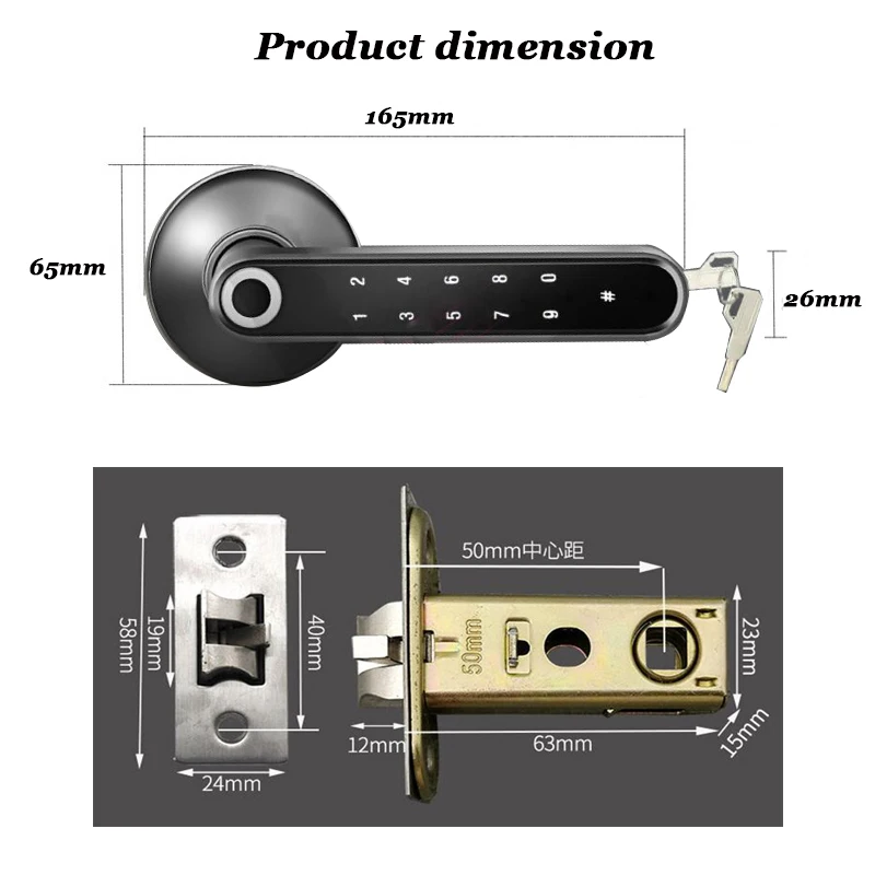 50mm Bolt Included Tuya Smart Bluetooth Lock Code Handle Lock Biometric Fingerprint Electronic Door Lock Swing Door Lock