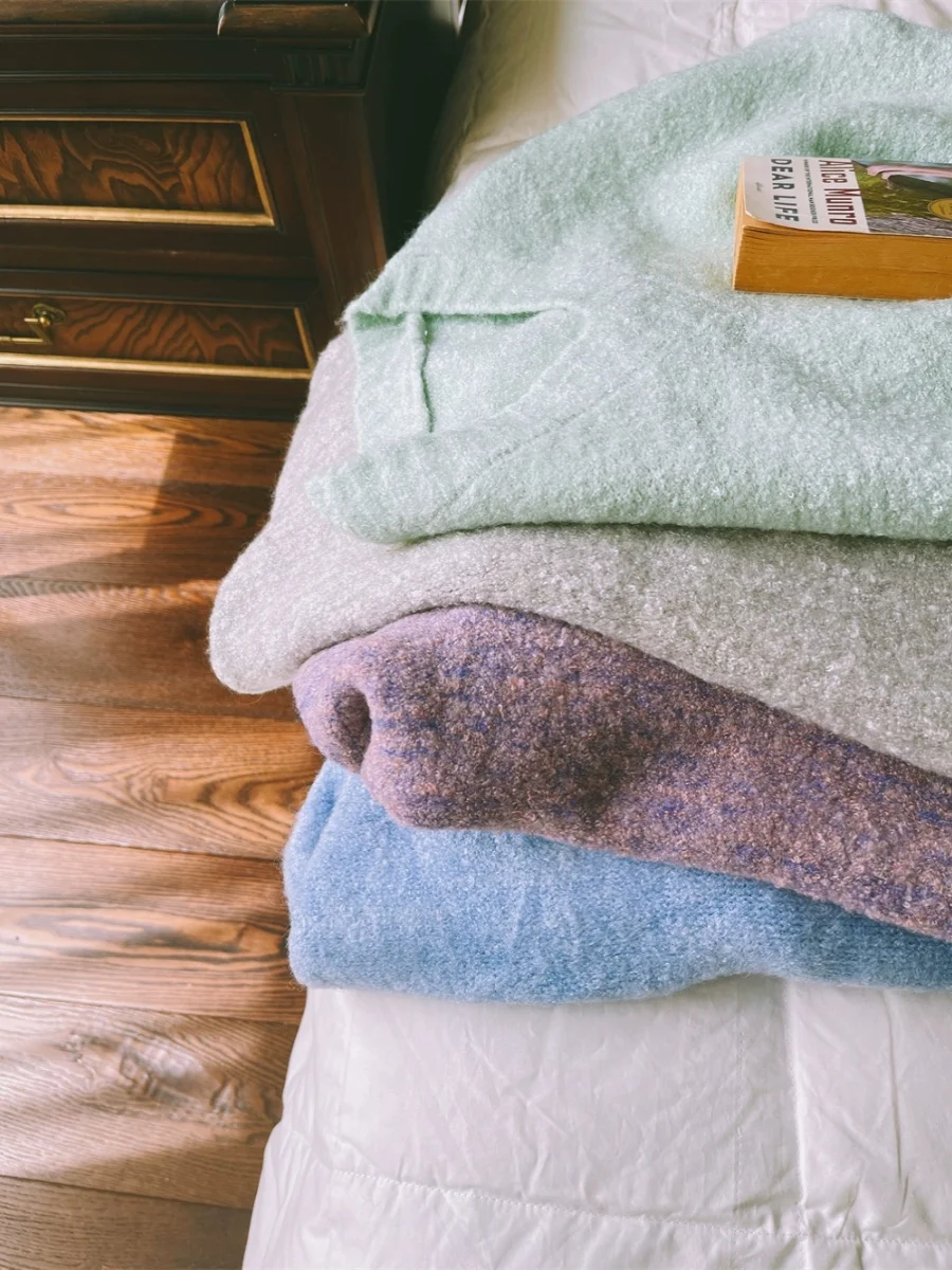 

Пушистый вязаный свитер V-Ne большого размера, мягкий универсальный пуловер Crew Ne, длинный светящийся цвет, детали на пуговицах