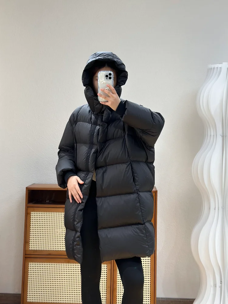 Windproof Hooded Long Down Coats 2024 Winter New Fashion 90% White Duck Down Woman Coat Thick Warm Loose Puffer Coat Outwear