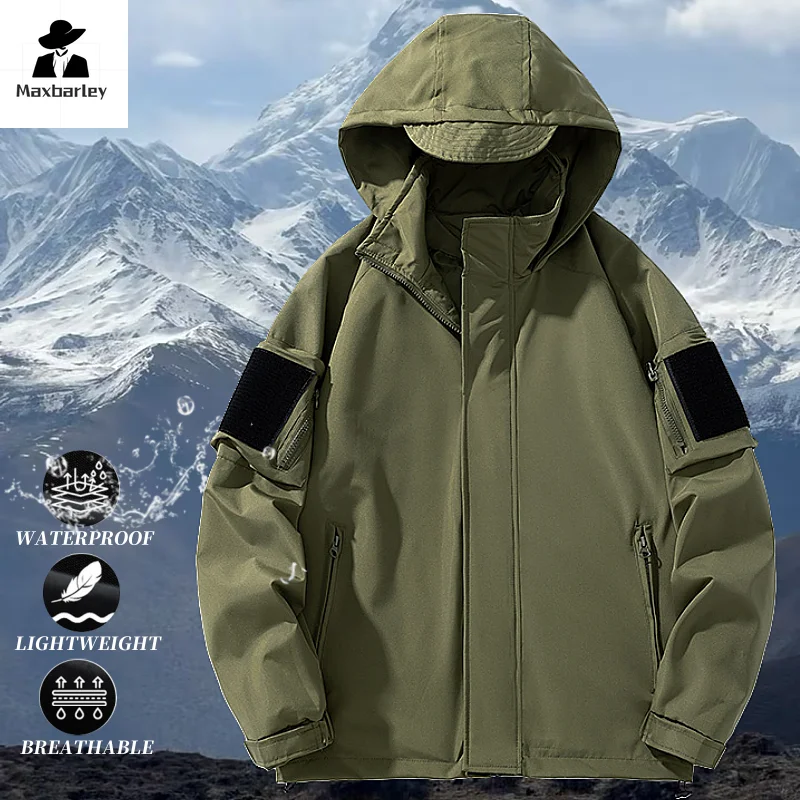 

Autumn Jacket Men's Casual High-end Waterproof Wear-resistant Windbreaker Soft Shell Clothing Outdoor Mountaineering Hooded Coat