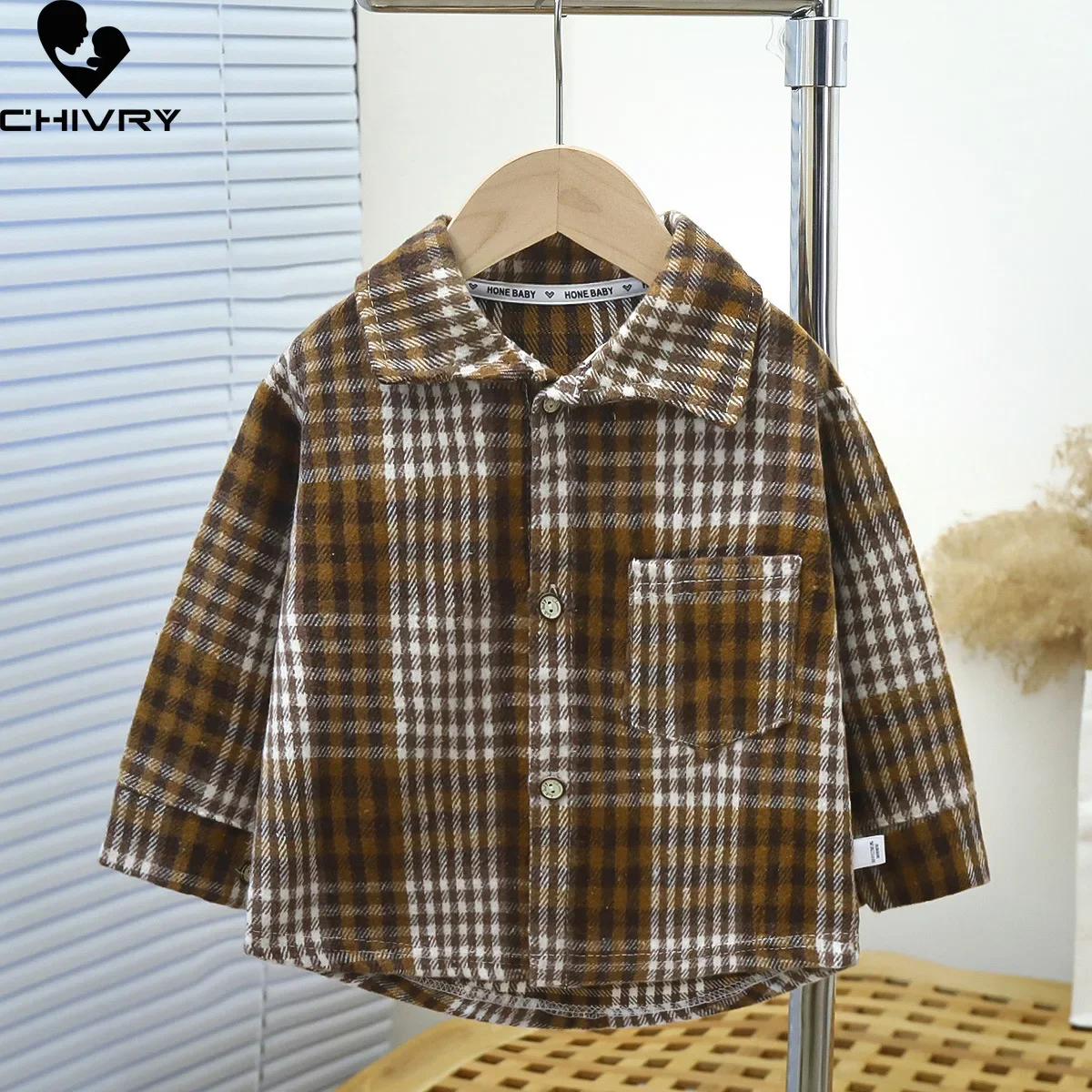 Boys Girls Classic Plaid Striped Shirts Coat New 2024 Spring Vintage Kids Long Sleeve Lapel Casual Cardigan Shirt Tops Clothing
